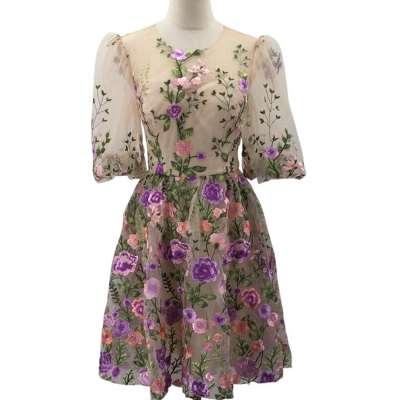 AW BRIDAL 6 S cream Dawn floral embroidered party homecoming mini dress NEW 0b3 - Picture 2 of 8